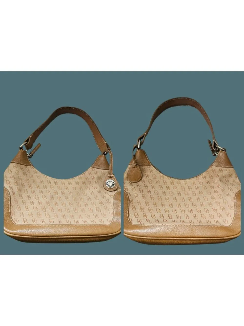 Vintage Dooney & Bourke Signature Canvas & Leather Brown Hobo Bag